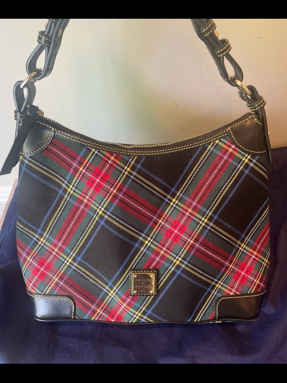 Dooney & Bourke Tartan Plaid Shoulder Bag - Red, Navy & Green - Picture 7 of 9